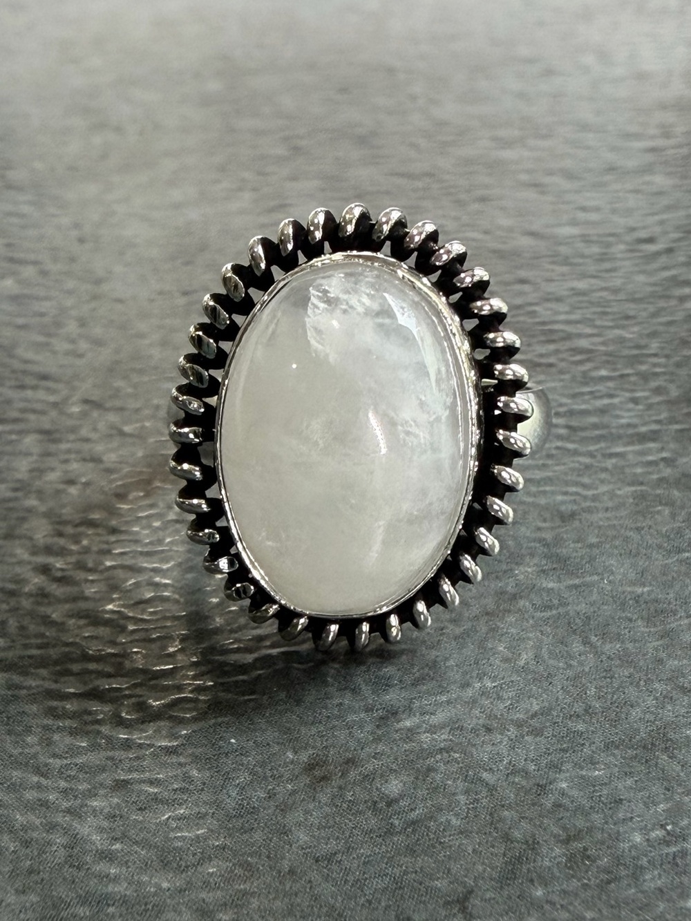 White Rainbow Moonstone Crystal Gemstone Ring Size 8.5 Silver Jewelry 925 Plated